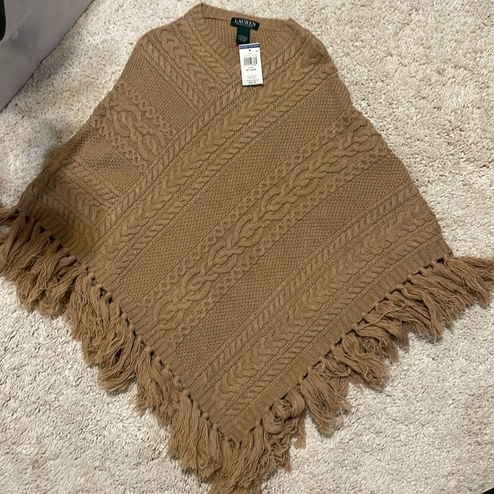 Ralph Lauren camel nude cape lambswool one size coat sweater